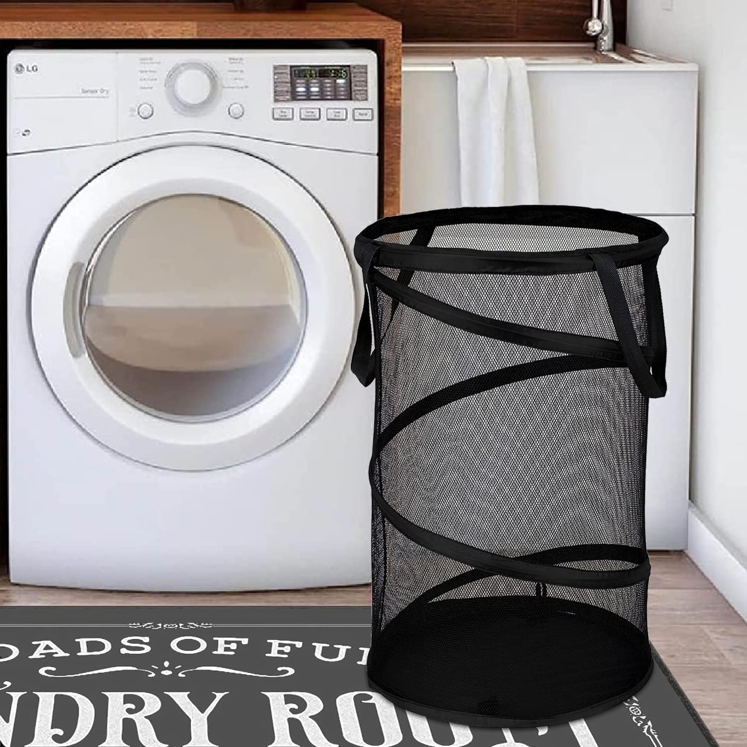 Collapsible Laundry Basket Foldable Mesh Pop Up Hamper with Handles for Laundry Room, Bathroom, Kids Room, V1258-DP02-B-887