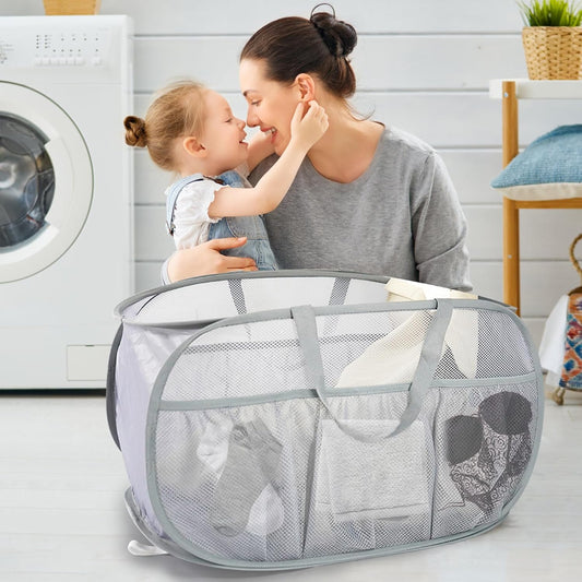 Collapsible Laundry Baskets, Upgrade Pop Up Laundry Hamper with Convenient Bags, Foldable Laundry Basket Mesh V1258-DP02-B-888