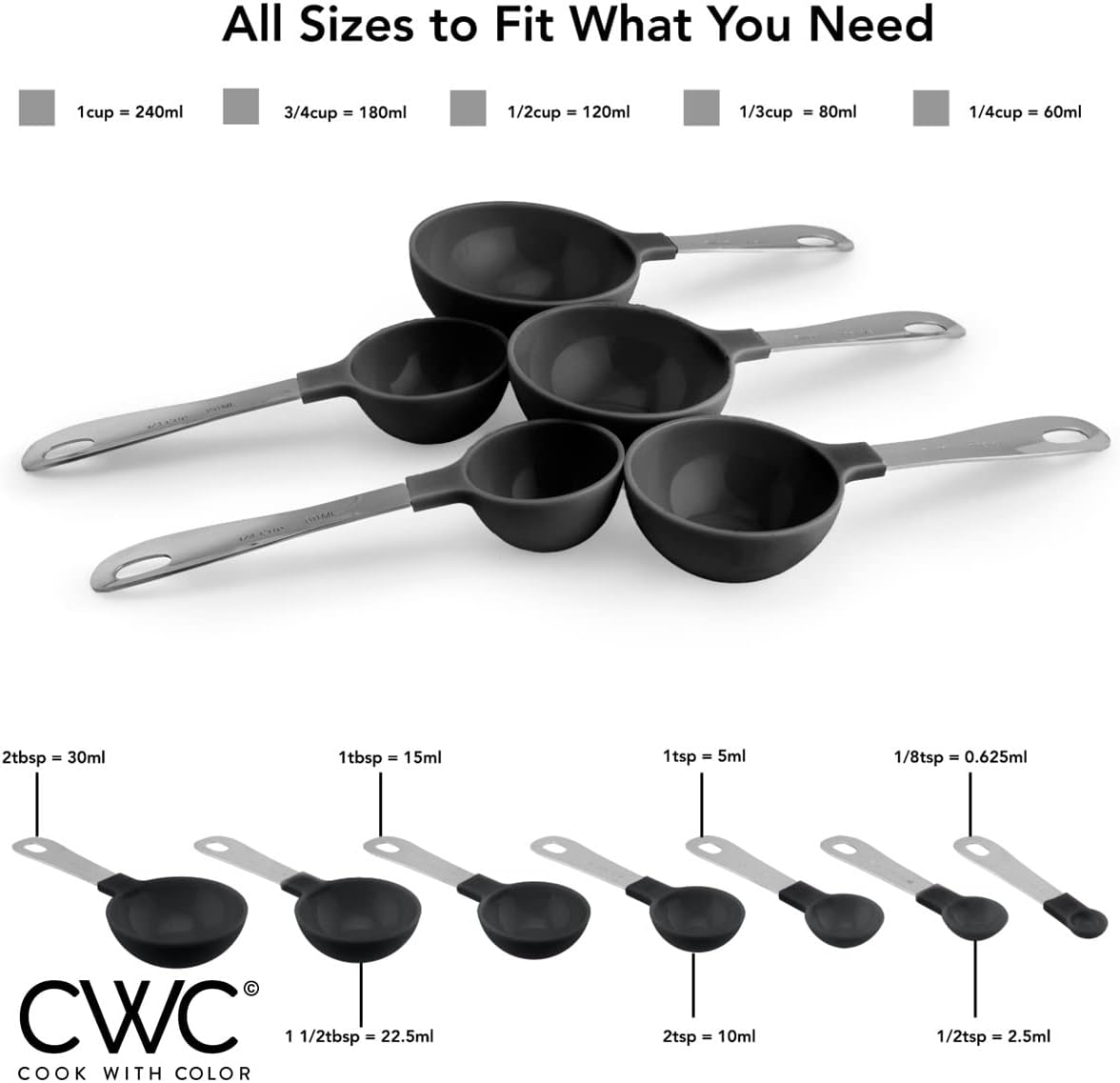Measuring Cups Set and Measuring Spoon Set, Stainless Steel Handles, Nesting Kitchen Measuring Set, Liquid V1258-DP02-B-892