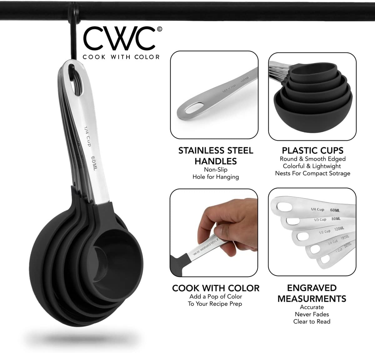 Measuring Cups Set and Measuring Spoon Set, Stainless Steel Handles, Nesting Kitchen Measuring Set, Liquid V1258-DP02-B-892