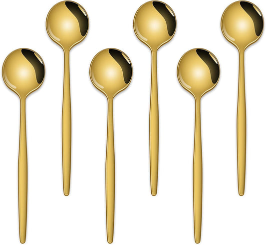 5.1 Inch Coffee & Tea Spoon,6 Pieces Gold Stainless Steel Teaspoon,Mini Spoons For Dessert And Coffee,Durable V1258-DP02-B-897