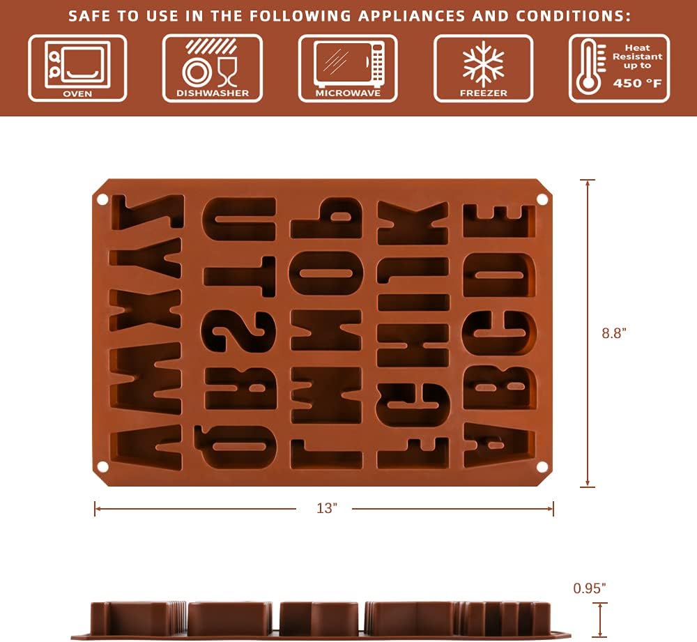 26 Cavities Large Letter Molds Silicone Alphabet Mold for Crayon, Resin, Chocolate, Candy, Wax, Cake Baking V1258-DP02-B-9