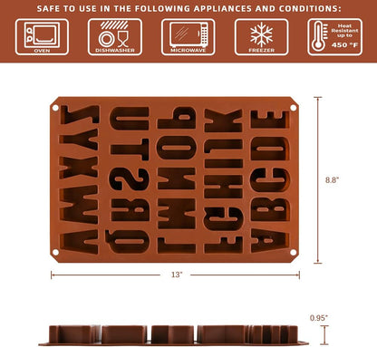26 Cavities Large Letter Molds Silicone Alphabet Mold for Crayon, Resin, Chocolate, Candy, Wax, Cake Baking V1258-DP02-B-9