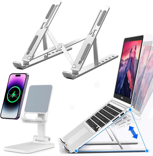 Portable Aluminum Laptop & Phone Stand, Adjustable, Foldable, Ergonomic, for MacBook, iPad, Tablets & V1258-DP02-B-91
