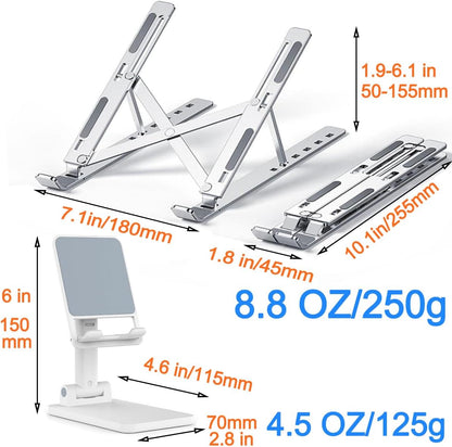 Portable Aluminum Laptop & Phone Stand, Adjustable, Foldable, Ergonomic, for MacBook, iPad, Tablets & V1258-DP02-B-91