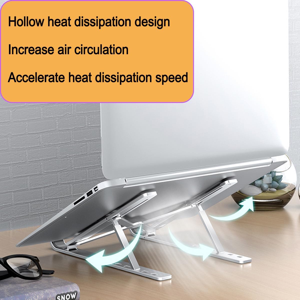 Portable Aluminum Laptop & Phone Stand, Adjustable, Foldable, Ergonomic, for MacBook, iPad, Tablets & V1258-DP02-B-91