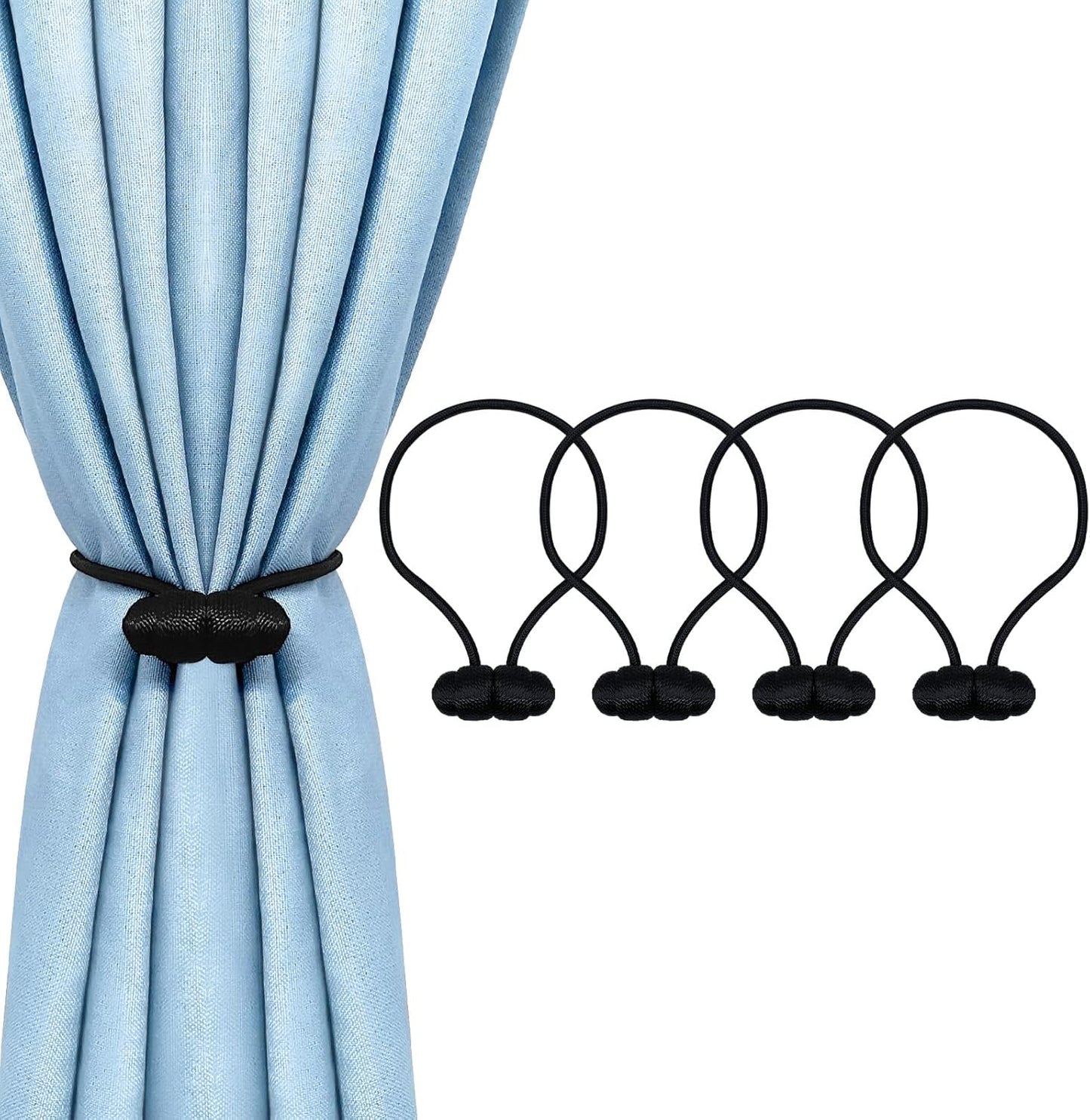 Black Magnetic Curtain Tiebacks - 4pcs Decorative Curtain Tie Backs, No Drill Closure Drapery Tiebacks V1258-DP02-B-917