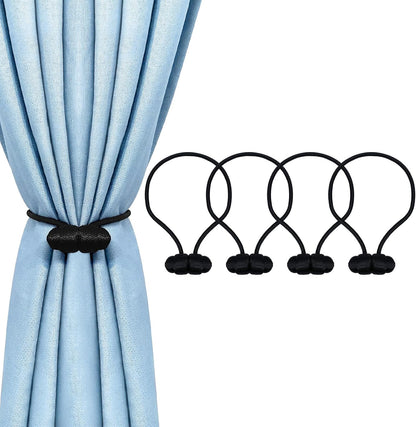 Black Magnetic Curtain Tiebacks - 4pcs Decorative Curtain Tie Backs, No Drill Closure Drapery Tiebacks V1258-DP02-B-917