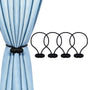 Black Magnetic Curtain Tiebacks - 4pcs Decorative Curtain Tie Backs, No Drill Closure Drapery Tiebacks V1258-DP02-B-917