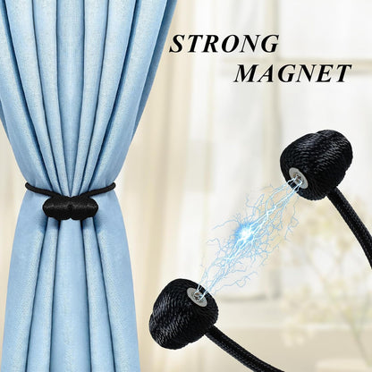 Black Magnetic Curtain Tiebacks - 4pcs Decorative Curtain Tie Backs, No Drill Closure Drapery Tiebacks V1258-DP02-B-917