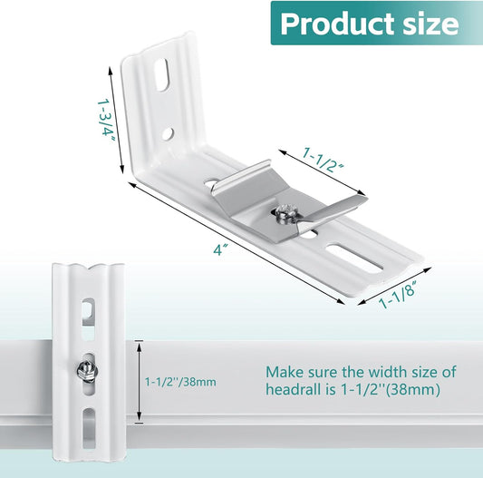 6 Pcs Vertical Blinds L Bracket Vertical Blind Wall Mount with Headrail 1-1/2" C Clamp Brackets 4" Outside V1258-DP02-B-922