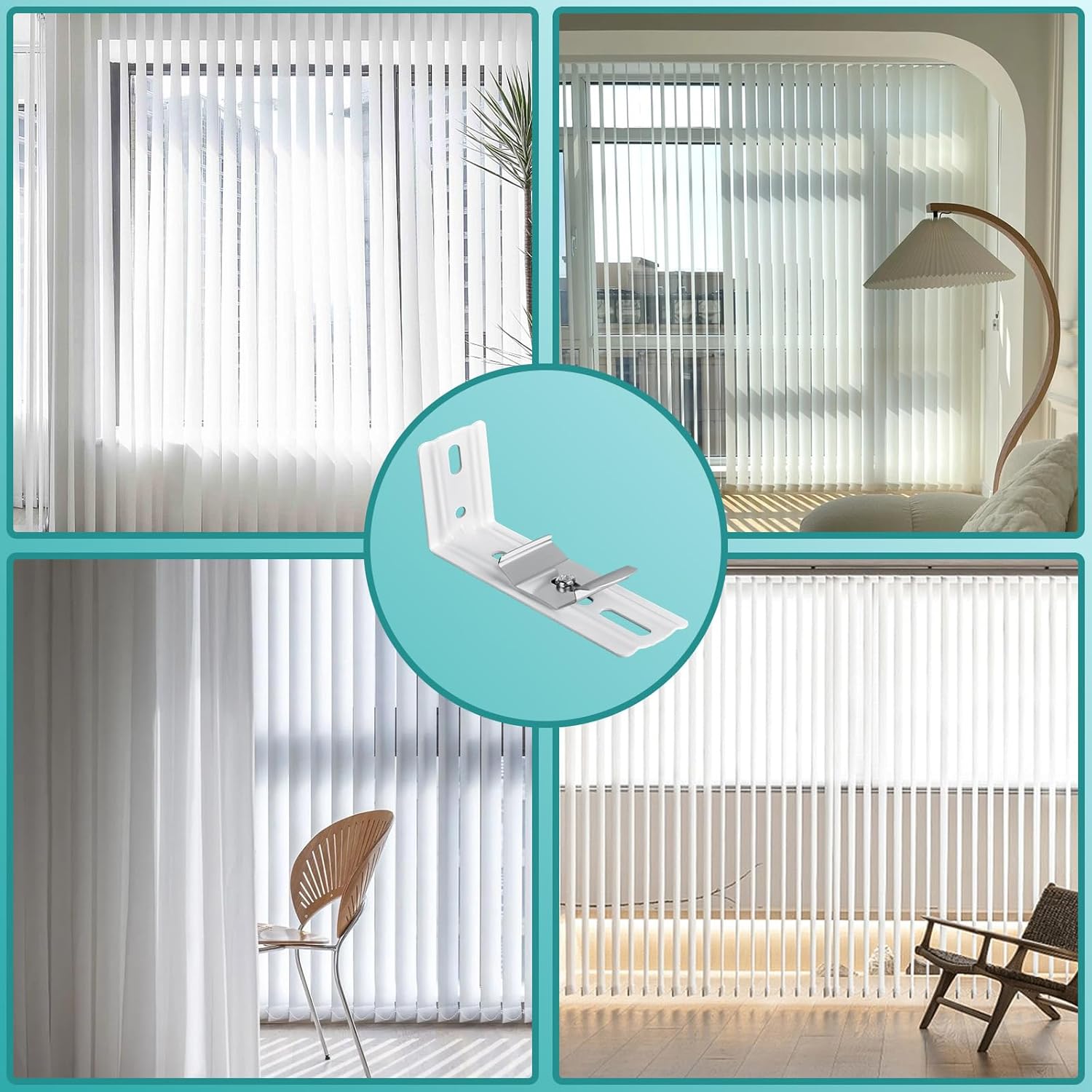 6 Pcs Vertical Blinds L Bracket Vertical Blind Wall Mount with Headrail 1-1/2" C Clamp Brackets 4" Outside V1258-DP02-B-922