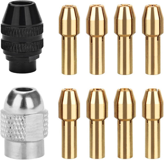 10Pcs Drill Chuck Collet Set for Dremel with 4485 Brass Collet Set 4486 Keyless Chuck for Dremel Rotary Tool V1258-DP02-B-924