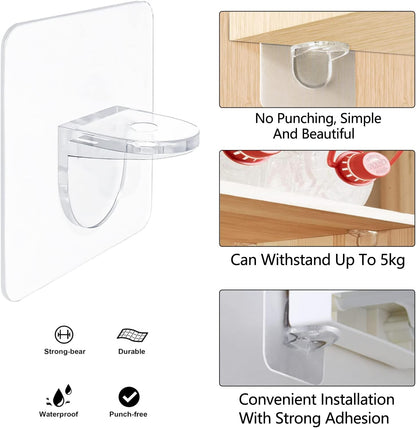 Adhesive Shelf Bracket 2.8" Punch Free Shelf Support Pegs Nail-Free Shelf Support Peg for Shelves, Kitchen V1258-DP02-B-926