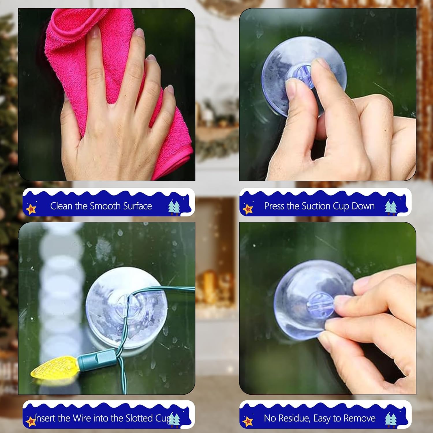 Christmas Light String Suction Cup Holders & Hooks for Seasonal Lights & Xmas Decorations (50Pcs) V1258-DP02-B-929
