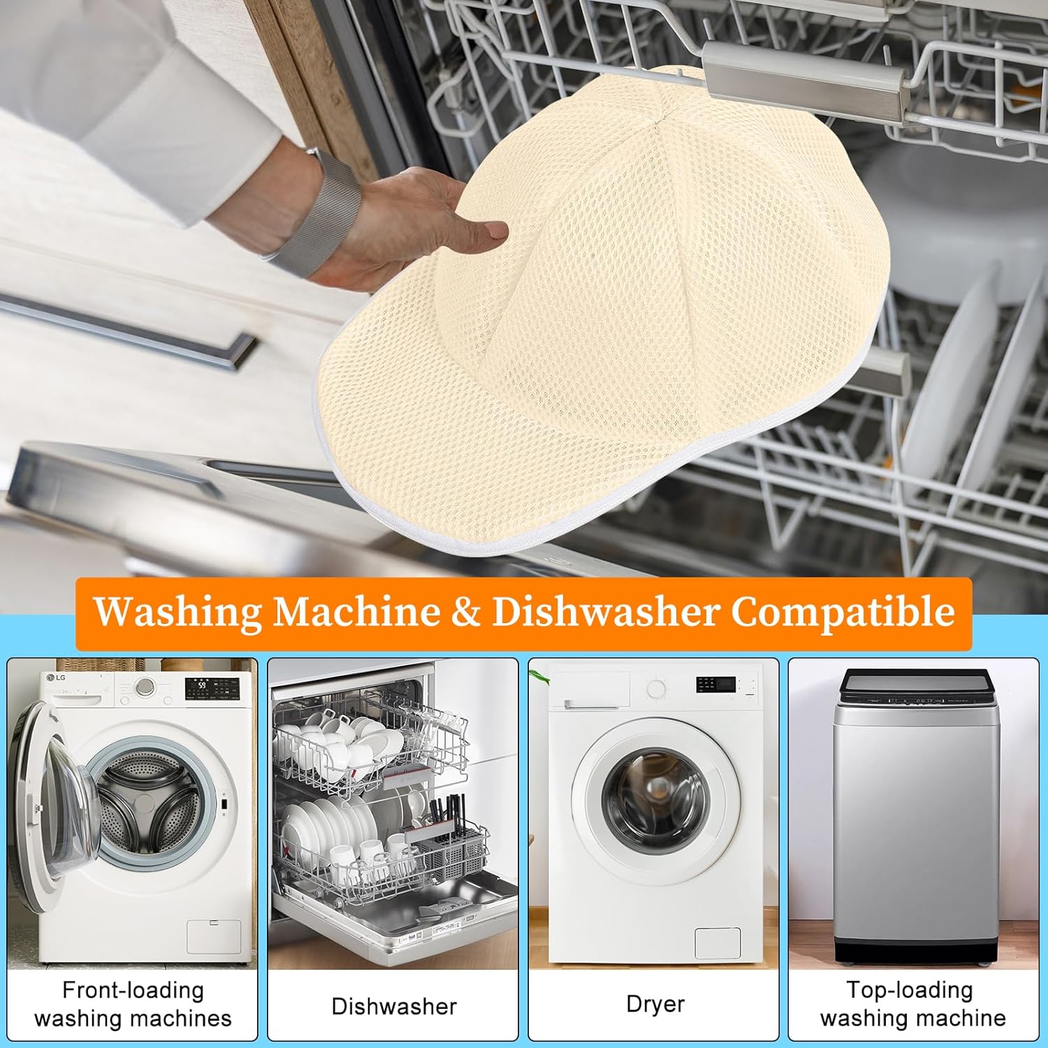 Coopahce Hat Washer for Washing Machine, Hats Cleaner for Baseball Caps, Hat Washing Cage Cap Washer, V1258-DP02-B-936