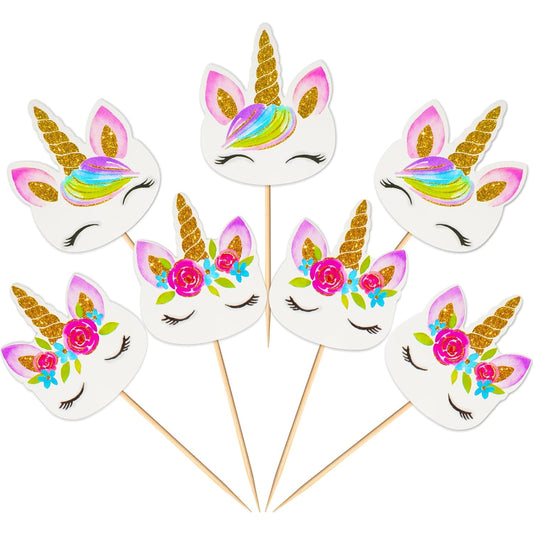 48 Pieces Rainbow Unicorn Cupcake Toppers, Cupcake Picks Cake Decorations, Double Sided Unicorn Cake Topper V1258-DP02-B-938
