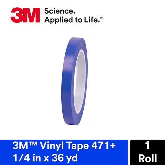 Vinyl Tape 471+, 1/4 in x 36 yd, Indigo, 1 Roll, Fine Line Tape for Paint Masking Striping, Color Separation V1258-DP02-B-941