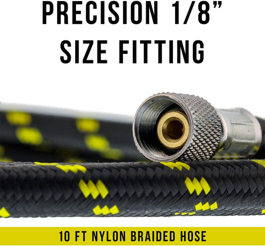 Premium 10 Foot Nylon Braided Airbrush Hose with Standard 1/8" Size Fittings on Both Ends (Hose Color May V1258-DP02-B-943