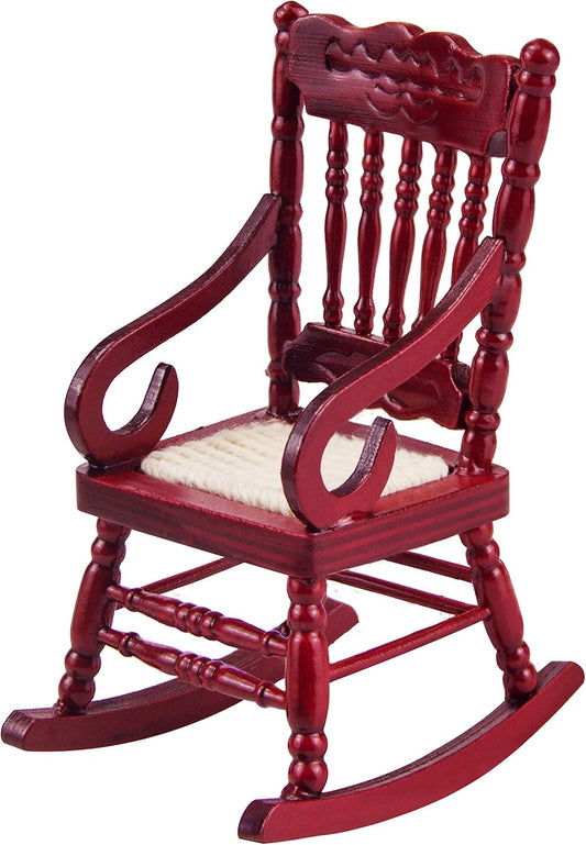 Dollhouse Wooden Chair, 1:12 Dollhouse Miniature Wooden Rocking Chair Model (Brown) V1258-DP02-B-949