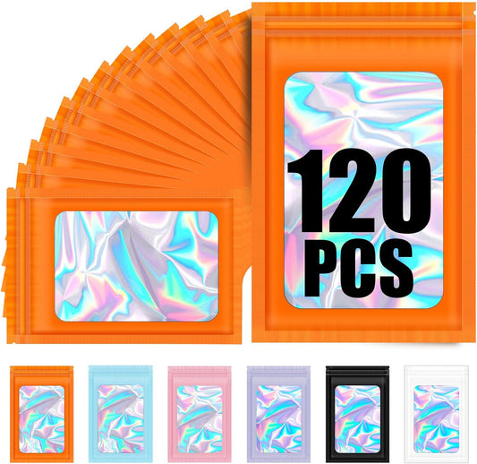 120PCS Smell Proof Mylar Bags,7.8"x11.8" Resealable Bag for Small Business,Holographic Packaging Bags with V1258-DP02-B-951