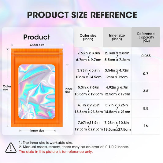 120PCS Smell Proof Mylar Bags,7.8"x11.8" Resealable Bag for Small Business,Holographic Packaging Bags with V1258-DP02-B-951