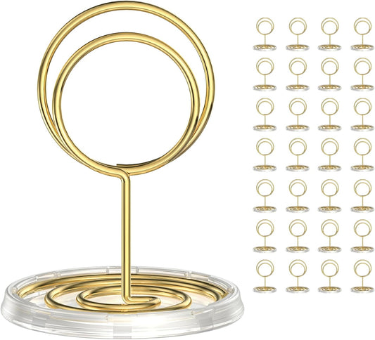 30 Pack Gold Table Number Holders with Clear Base - Metal Place Card Holders for Table, Photo Picture Stands V1258-DP02-B-953