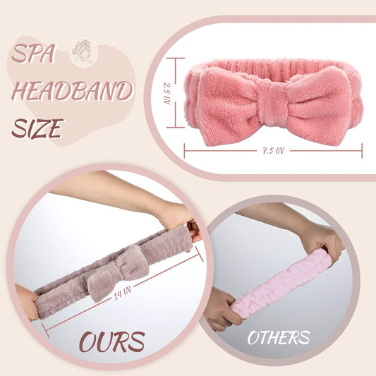 4 Pack Spa Headband for Washing Face, Girls Makeup Bow Tie Hair Band, Microfiber Women Headbands, Elastic V1258-DP02-B-954