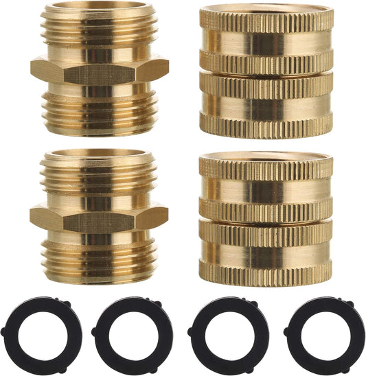 Garden Hose Adapter, Male to Male, Female to Female, 3/4 Inch Brass Connector, 4-Pack with Extra 4 Washers V1258-DP02-B-959
