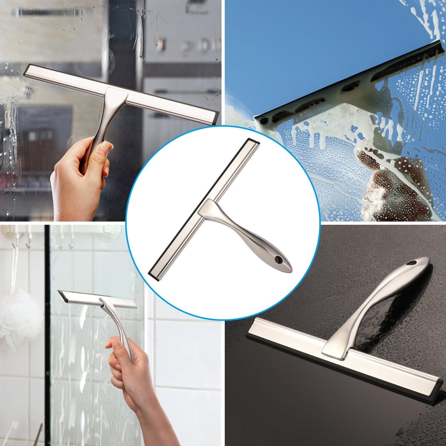 All-Purpose Shower Squeegee for Shower Doors, Bathroom, Window and Car Glass - Stainless Steel, 10 Inches V1258-DP02-B-96