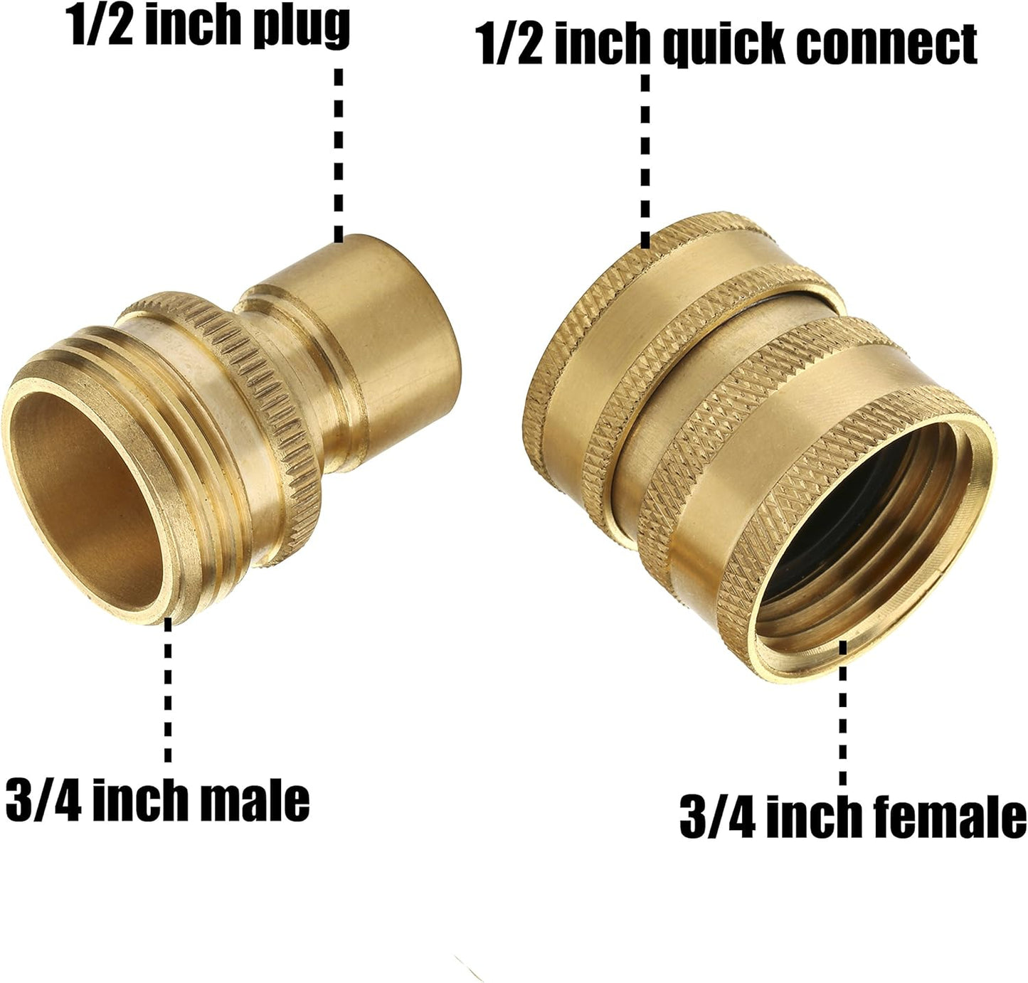 Garden Hose Quick Connect Fittings, 3/4 Inch GHT Solid Brass, Quick Connector Set, 2-Pack V1258-DP02-B-960