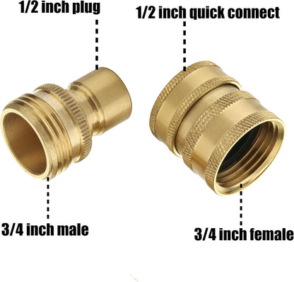 Garden Hose Quick Connect Fittings, 3/4 Inch GHT Solid Brass, Quick Connector Set, 2-Pack V1258-DP02-B-960
