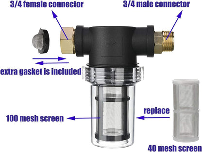 Garden Hose Filter for Pressure Washer inlet Water, Inline Filter for Sediment, 40 Mesh Screen, Extra 100 Mesh V1258-DP02-B-961