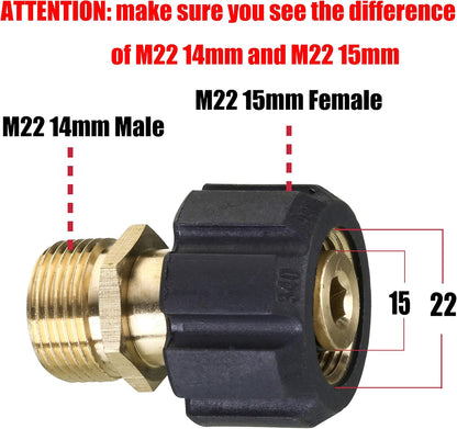 Pressure Washer Adapter, Metric M22 15mm Female Thread to M22 14mm Male Fitting, 4500 PSI V1258-DP02-B-962