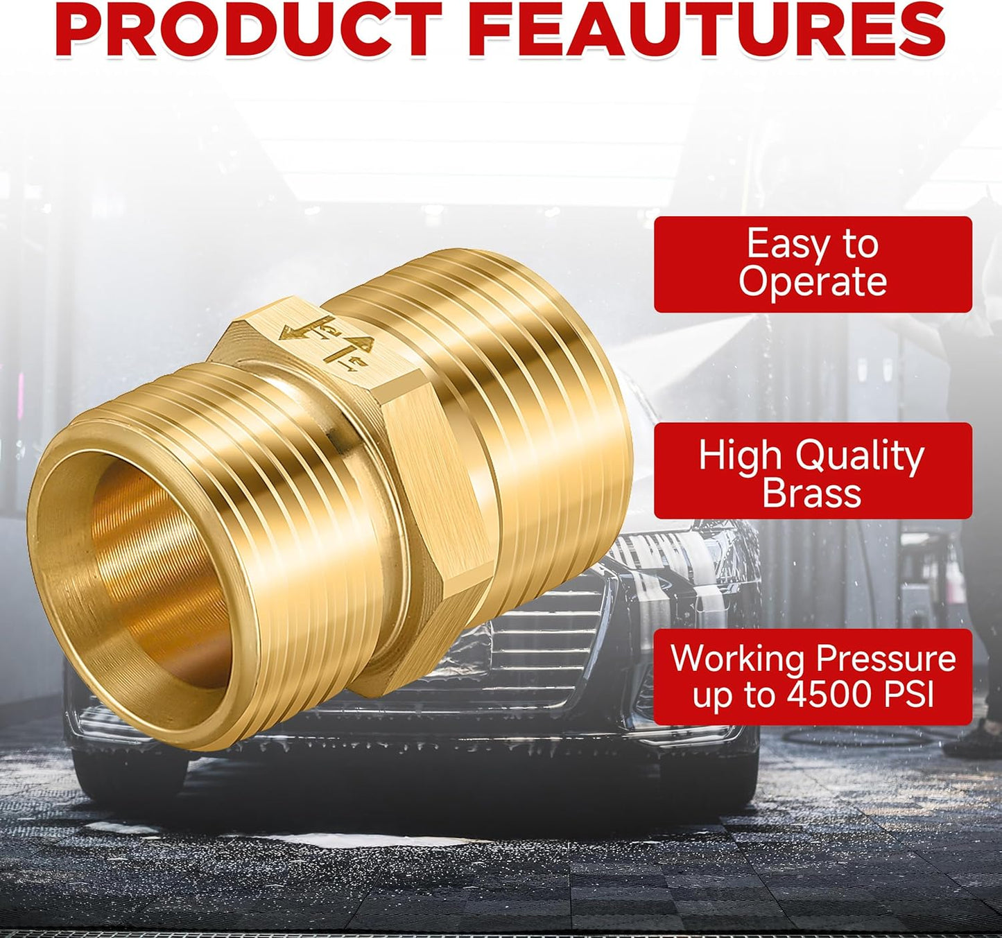 Pressure Washer Adapter, Metric M22 15mm Male Thread to M22 14mm Male Fitting, 4500 PSI, 2 Pack V1258-DP02-B-965