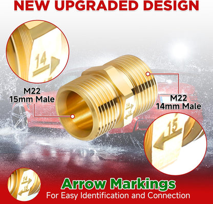 Pressure Washer Coupler, Metric M22 15mm Male Thread to M22 14mm Male Fitting, 4500 PSI V1258-DP02-B-968