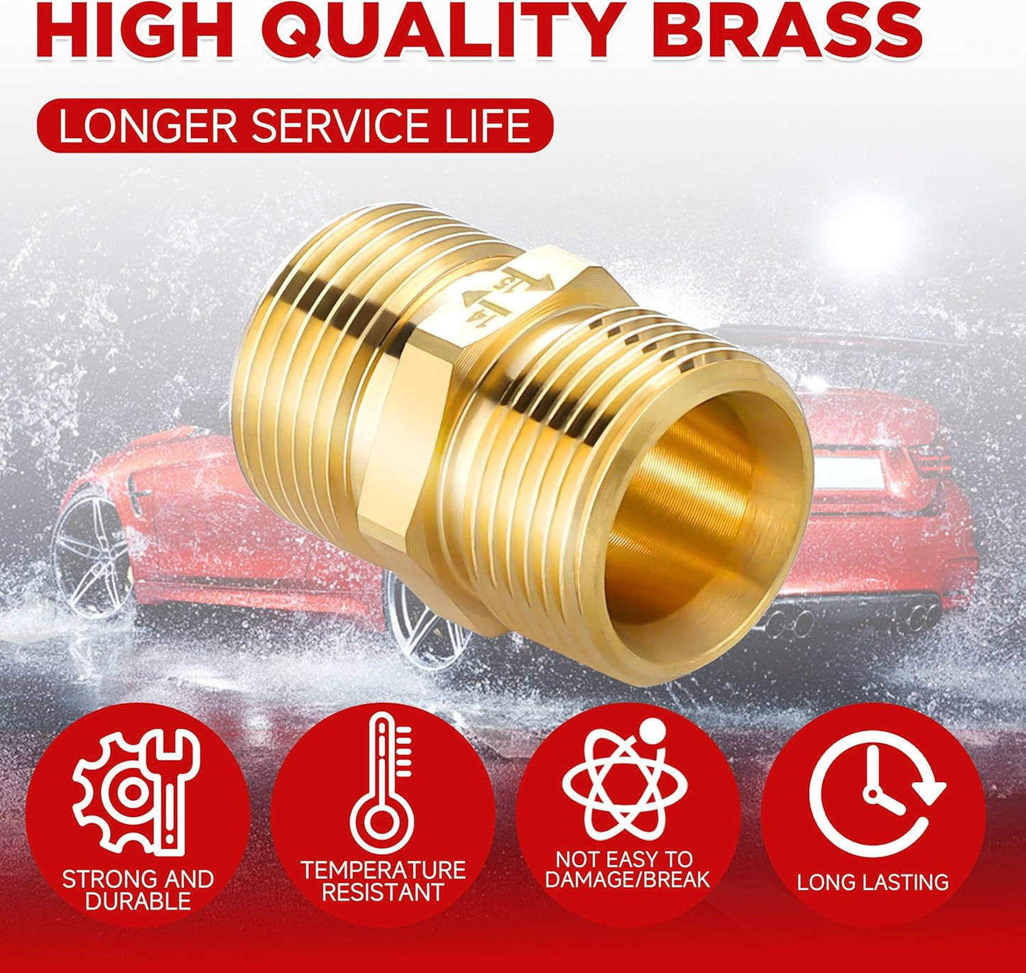 Pressure Washer Coupler, Metric M22 15mm Male Thread to M22 14mm Male Fitting, 4500 PSI V1258-DP02-B-968
