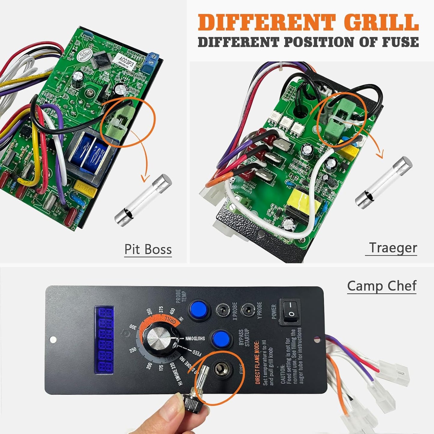 5A 250V Fuse Replacement for Pit Boss, Traeger, Camp Chef, Green Mountain and Z Grill Pellet Grills (10pcs) V1258-DP02-B-971