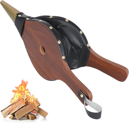 Fireplace Bellows Air Blower Cast Nozzle 14.8" x 5.6" for Outdoor Camping BBQ Grill Chimney Hand Bellow Pump V1258-DP02-B-974