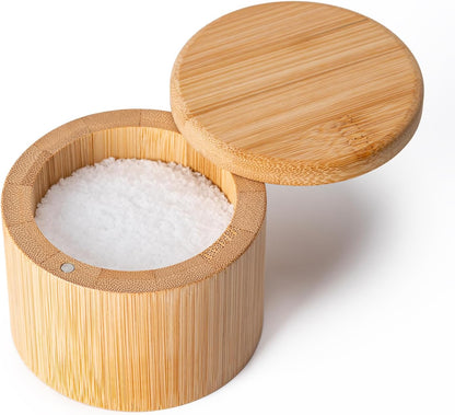 Bamboo Salt Cellar, Magnetic Swivel Lid Salt Box, Round Container for Storing Pepper Sugar Herbs, 6 Ounce V1258-DP02-B-976