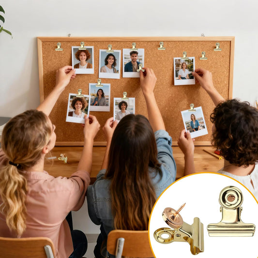 20Pcs Push Pins Clips Gold - Metal Bulldog Clips with Pushpin - Cork Board Thumb Tacks for Home Office School V1258-DP02-B-978