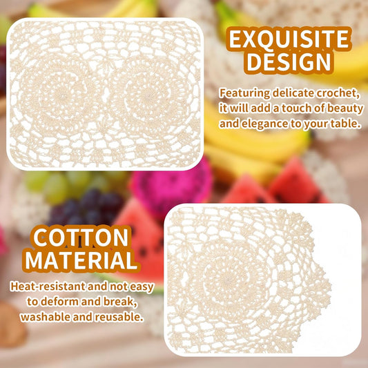 2-Pack Vintage Lace Placemats - 10x14 Inch French Crochet Lace Doilies, Handmade Embroidered Oval Table Mats V1258-DP02-B-993