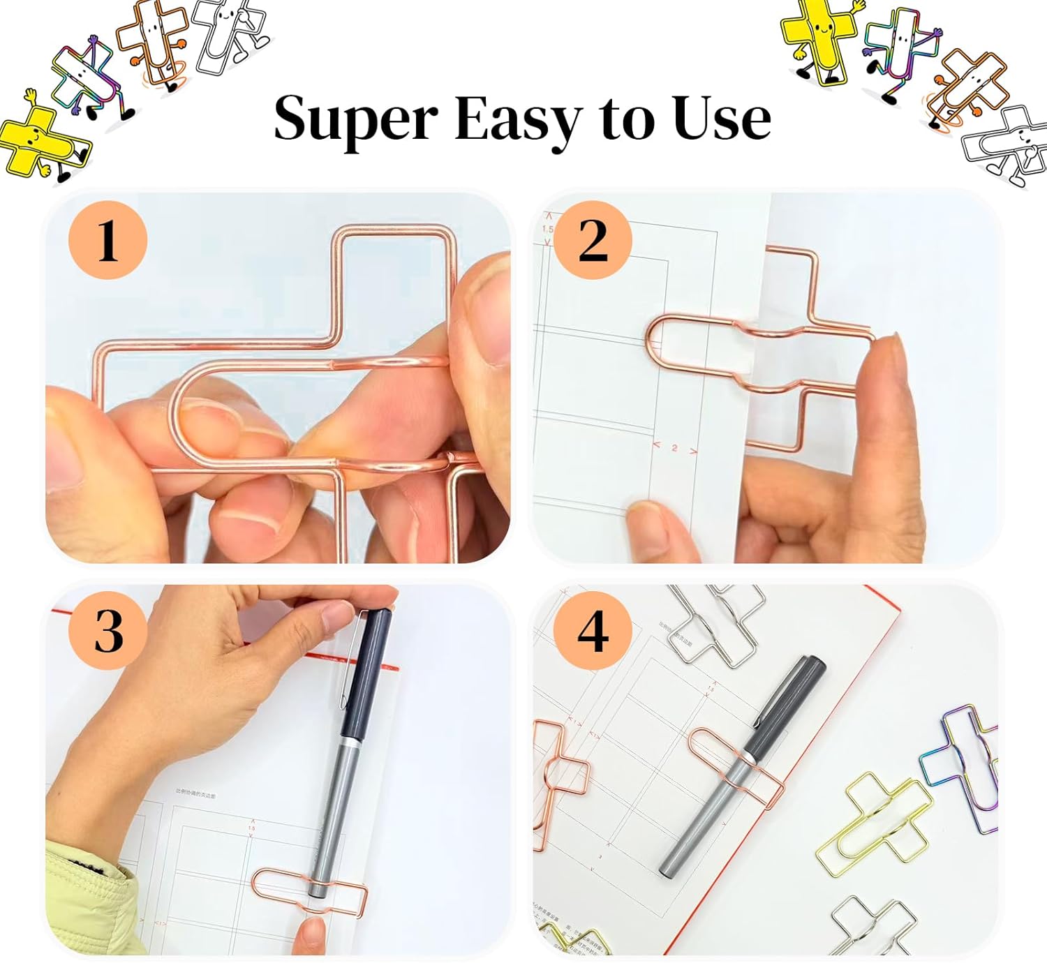 Paperclip Pen Holder, Metal Pen Clips, Heart Shaped+Cross Shaped, 16 Pack V1258-DP02-B-996