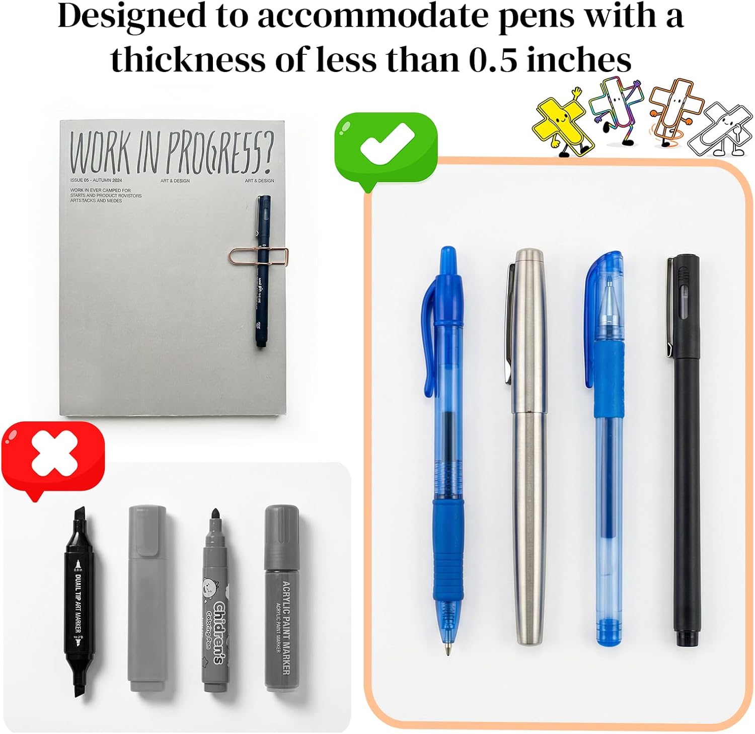 Paperclip Pen Holder, Metal Pen Clips, Heart Shaped+Cross Shaped, 16 Pack V1258-DP02-B-996