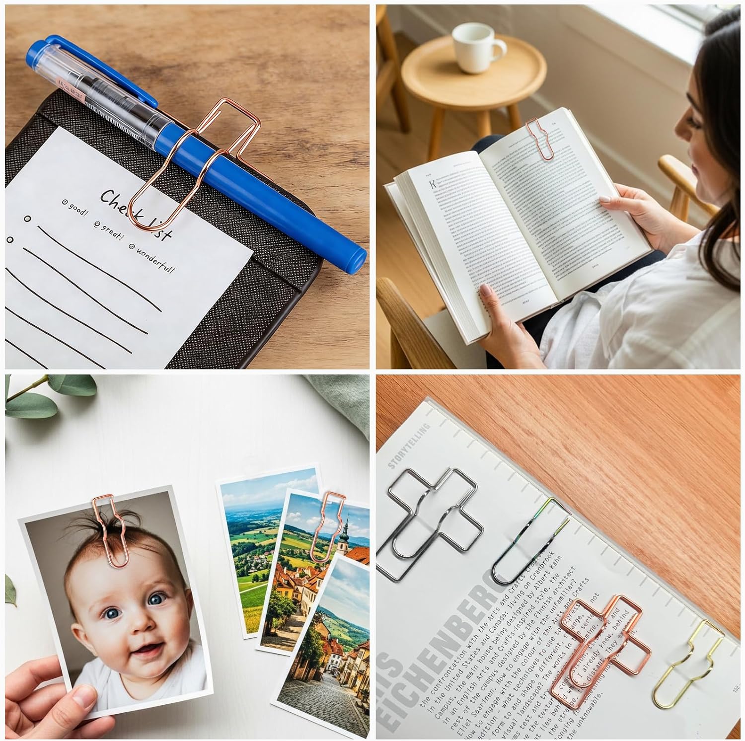 Paperclip Pen Holder, Metal Pen Clips, Heart Shaped+Cross Shaped, 16 Pack V1258-DP02-B-996