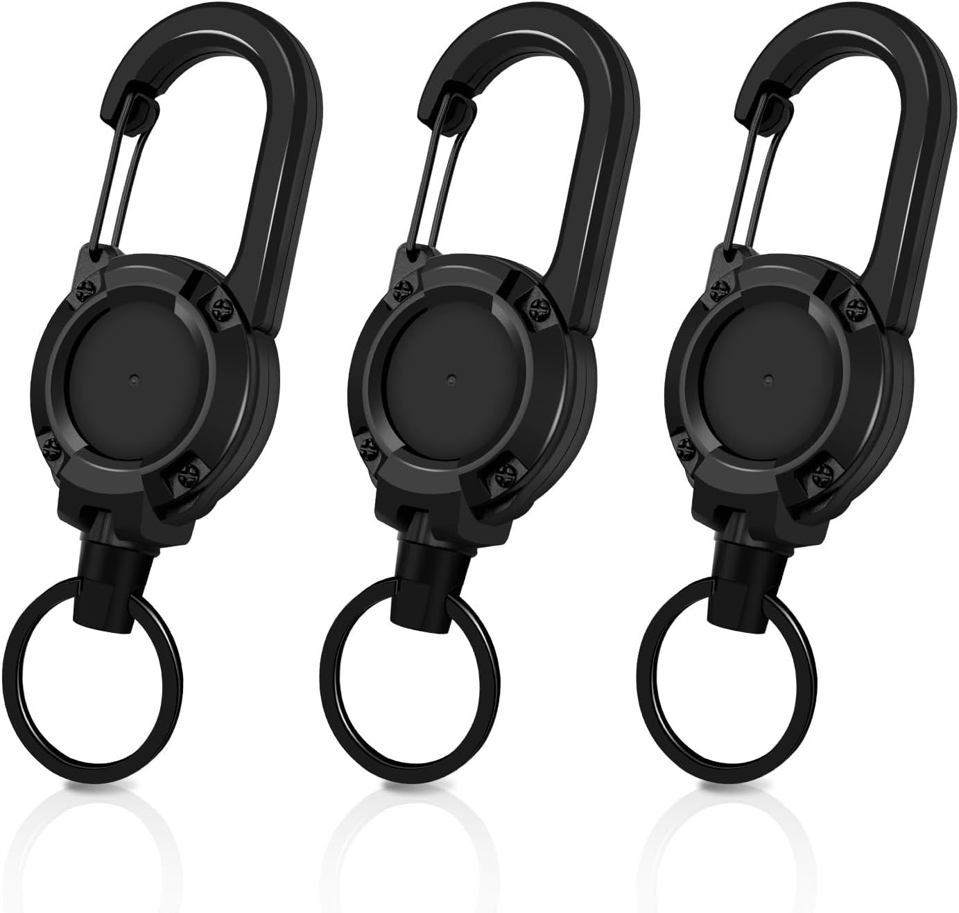 3 Pack Retractable Keychain with Carabiner - Black - 60cm Extendable Key Ring for Work Outdoor Travel V1258-DP02-BOL-10