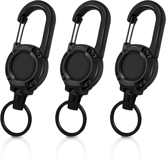 3 Pack Retractable Keychain with Carabiner - Black - 60cm Extendable Key Ring for Work Outdoor Travel V1258-DP02-BOL-10