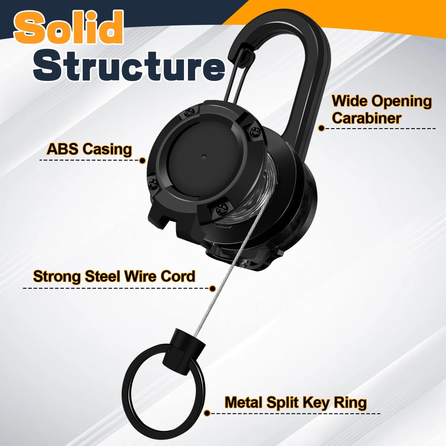 3 Pack Retractable Keychain with Carabiner - Black - 60cm Extendable Key Ring for Work Outdoor Travel V1258-DP02-BOL-10