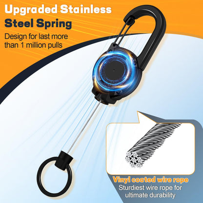 3 Pack Retractable Keychain with Carabiner - Black - 60cm Extendable Key Ring for Work Outdoor Travel V1258-DP02-BOL-10