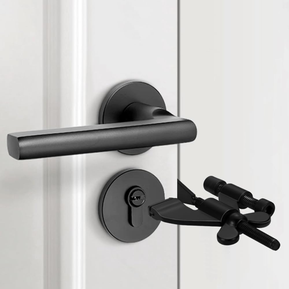Portable Door Lock - Extra Security for Hotels & Travel - Self-Adhesive No Drilling Required - Black - 1 Piece V1258-DP02-BOL-103